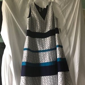 A blue a white dress.